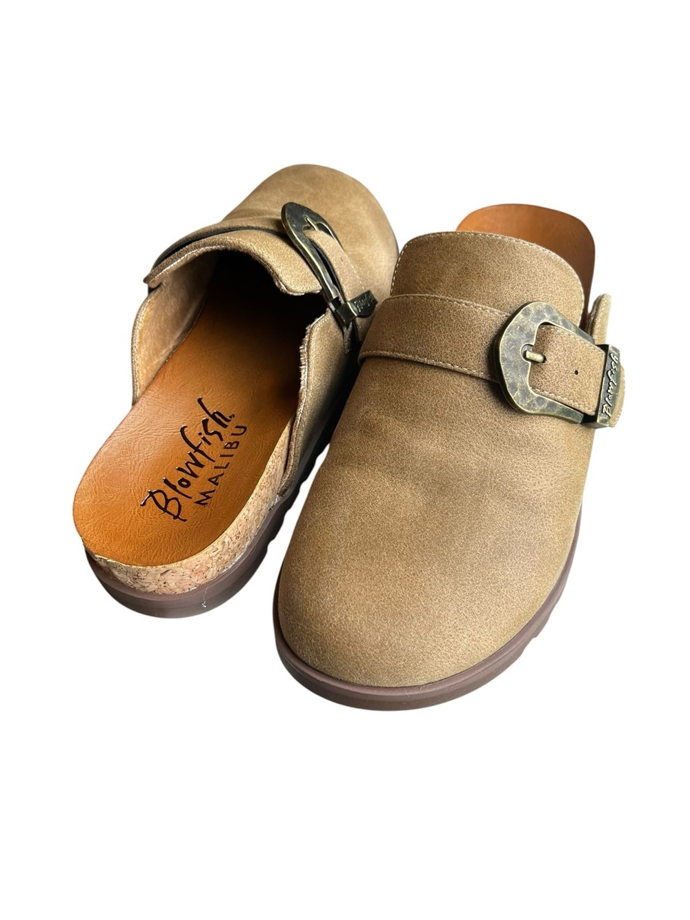 Blowfish Malibu Taupe Suede Buckle Clog Mules